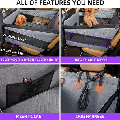 Premium Waterproof Dog Car Seat Extender - Safe and Comfortable Hammock for Small to Large Dogs with Mesh Pocket